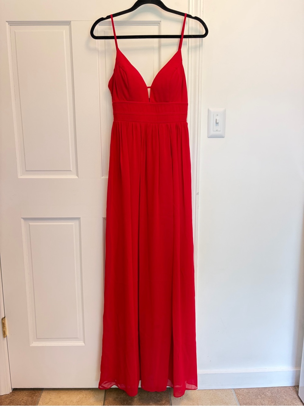 Red Spaghetti Strap Maxi Formal Gown